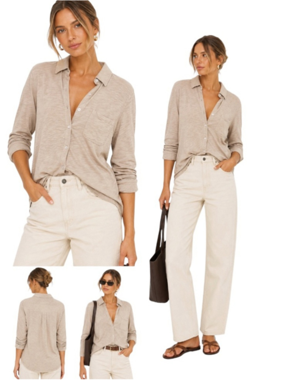 CHRLDR Beige Slub Knit Button Up Shirt Medium